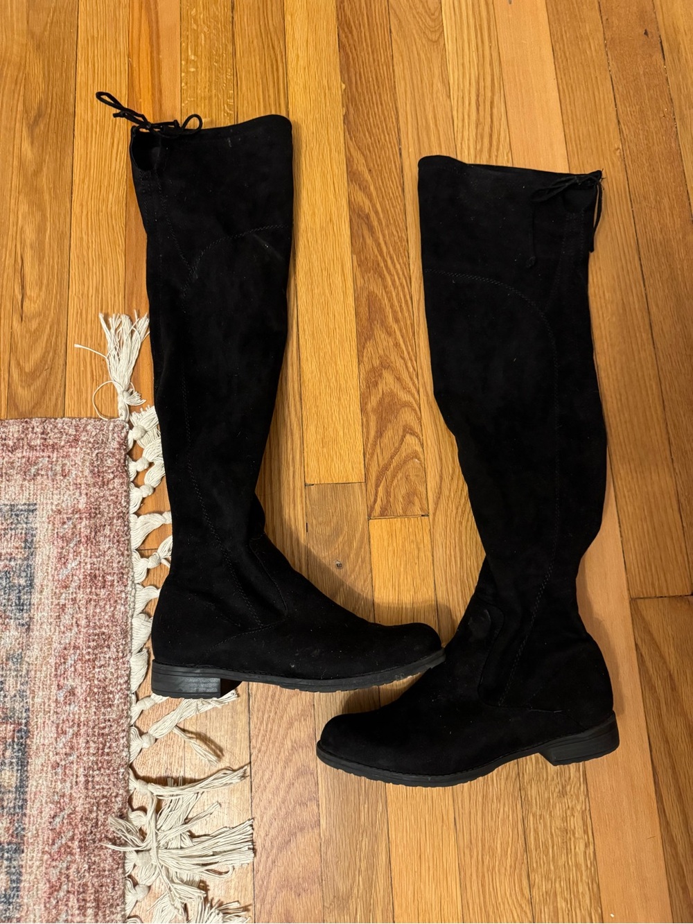 Black Over-the-Knee Women's Boots - Classic Suede Look